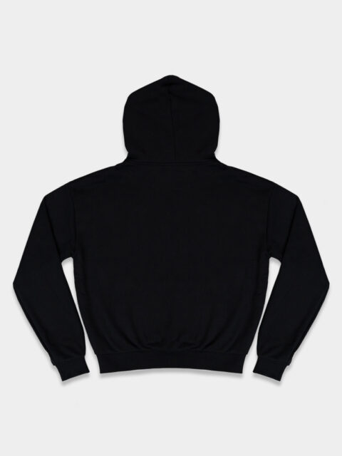 The back of the original magenta hoodie in black