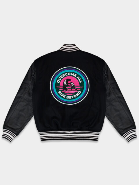 Product photo from behind of the OFUR rise beyond varsity jacket