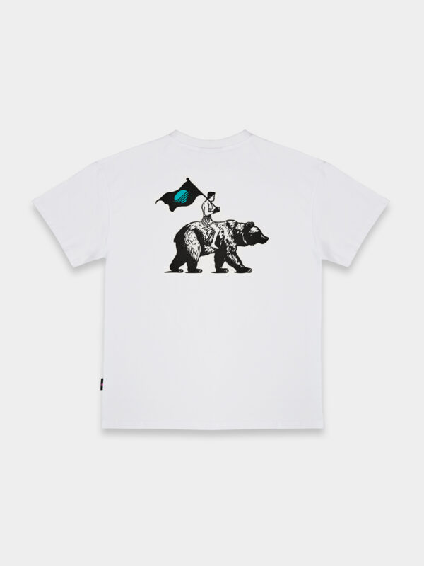 Man riding a bear on the back of the white fluffy ride green T-Shirt