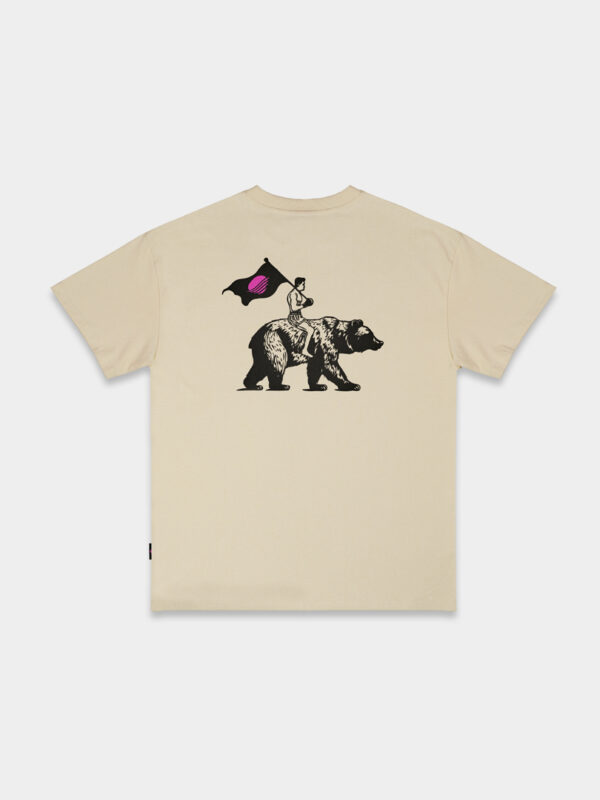 Man riding a bear on the back of the beige fluffy ride magenta T-Shirt