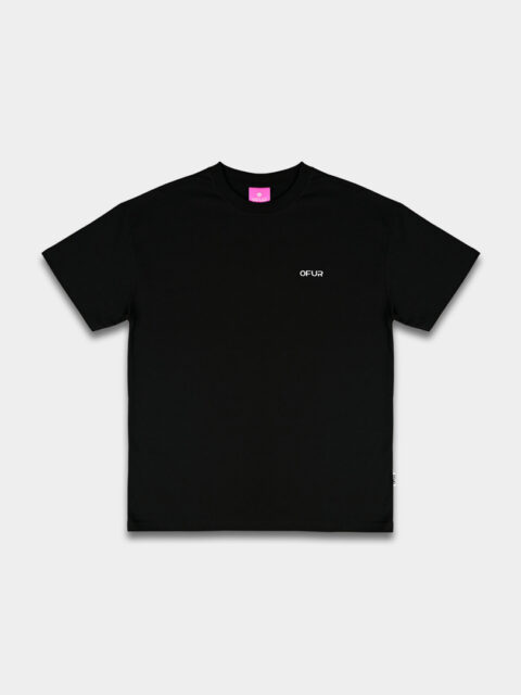 The front of the black OFUR peaks of growth T-Shirt with the OFUR logo on the left side of the chest