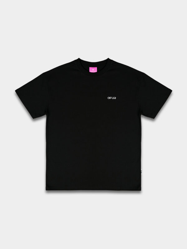 The front of the black OFUR peaks of growth T-Shirt with the OFUR logo on the left side of the chest