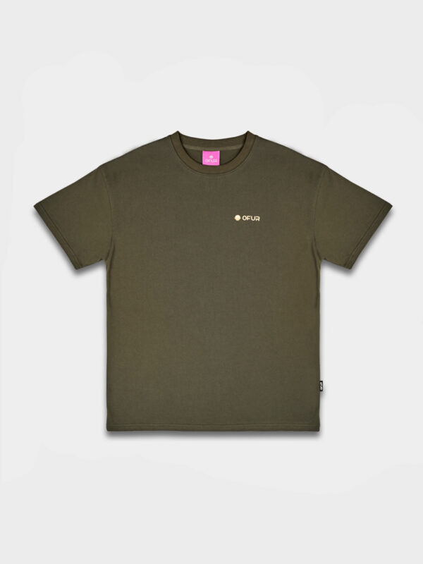 Frontview of the green OFUR peaks of growth T-Shirt with the OFUR logo on the chest