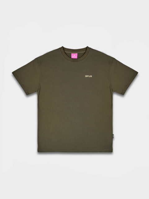 Frontview of the green OFUR T-Shirt with the OFUR logo in beige on the chest