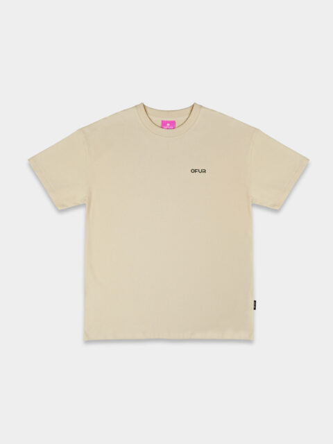 Frontview of the beige OFUR rise pine green T-Shirt with the OFUR logo on the chest