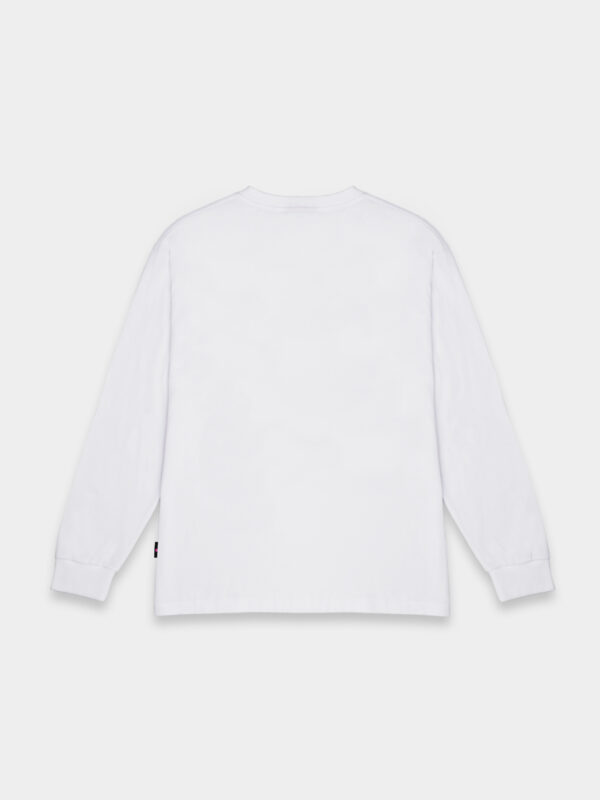 The back of the white OFUR script long sleeve