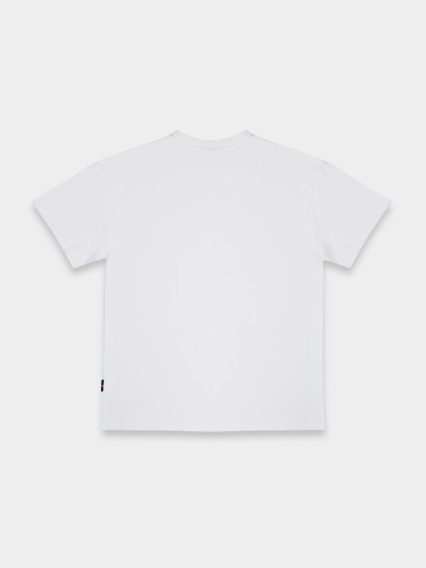 The back of the white OFUR script T-shirt