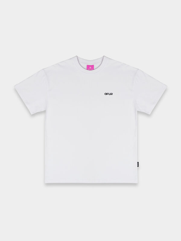 Front of the white OFUR script T-Shirt with the OFUR logo on the chest