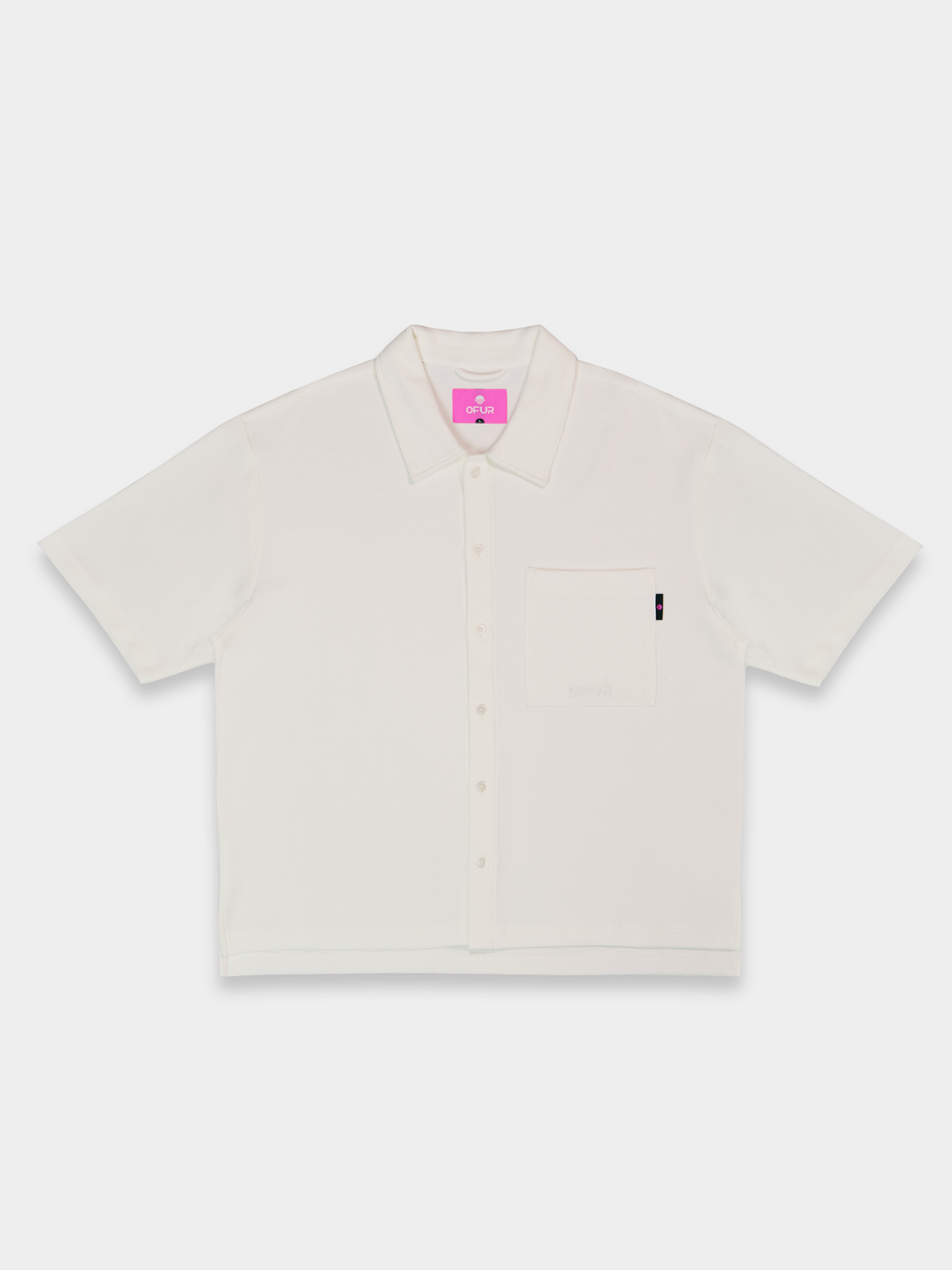 SS25_OFUR_SCRIPT_WAFFLE_SHIRT_SS_MUTED_WHITE_FRONT