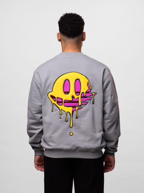 OFUR - Dripping Smiley Chenille Patch Crewneck Dark Grey