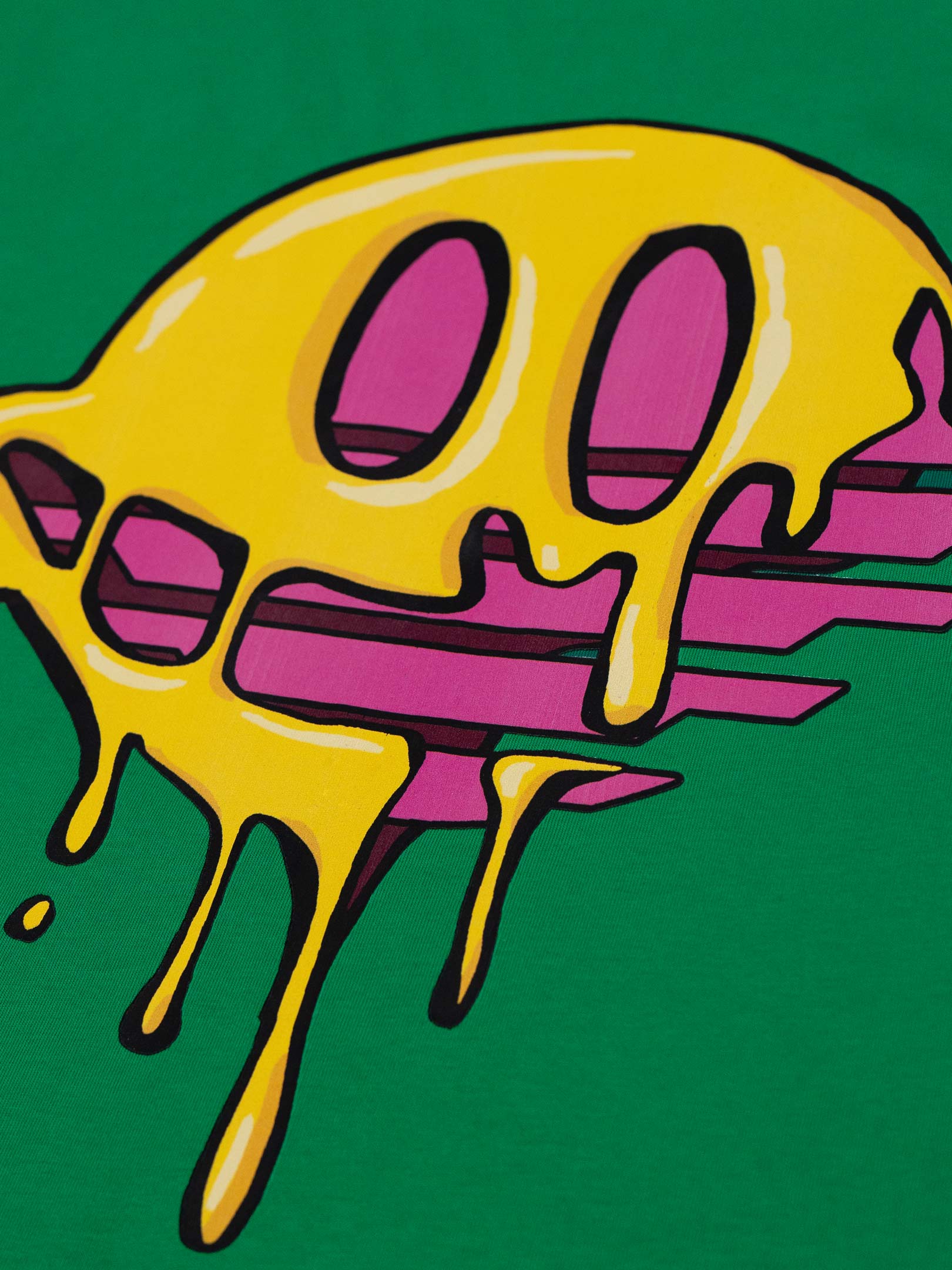 OFUR_SS26_DRIPPING_SMILEY_CROPPED_TSHIRT_GREEN_FLATLAY_DETAIL_1
