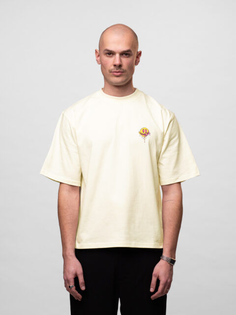 OFUR - Dripping Smiley Cropped T-Shirt Off-White