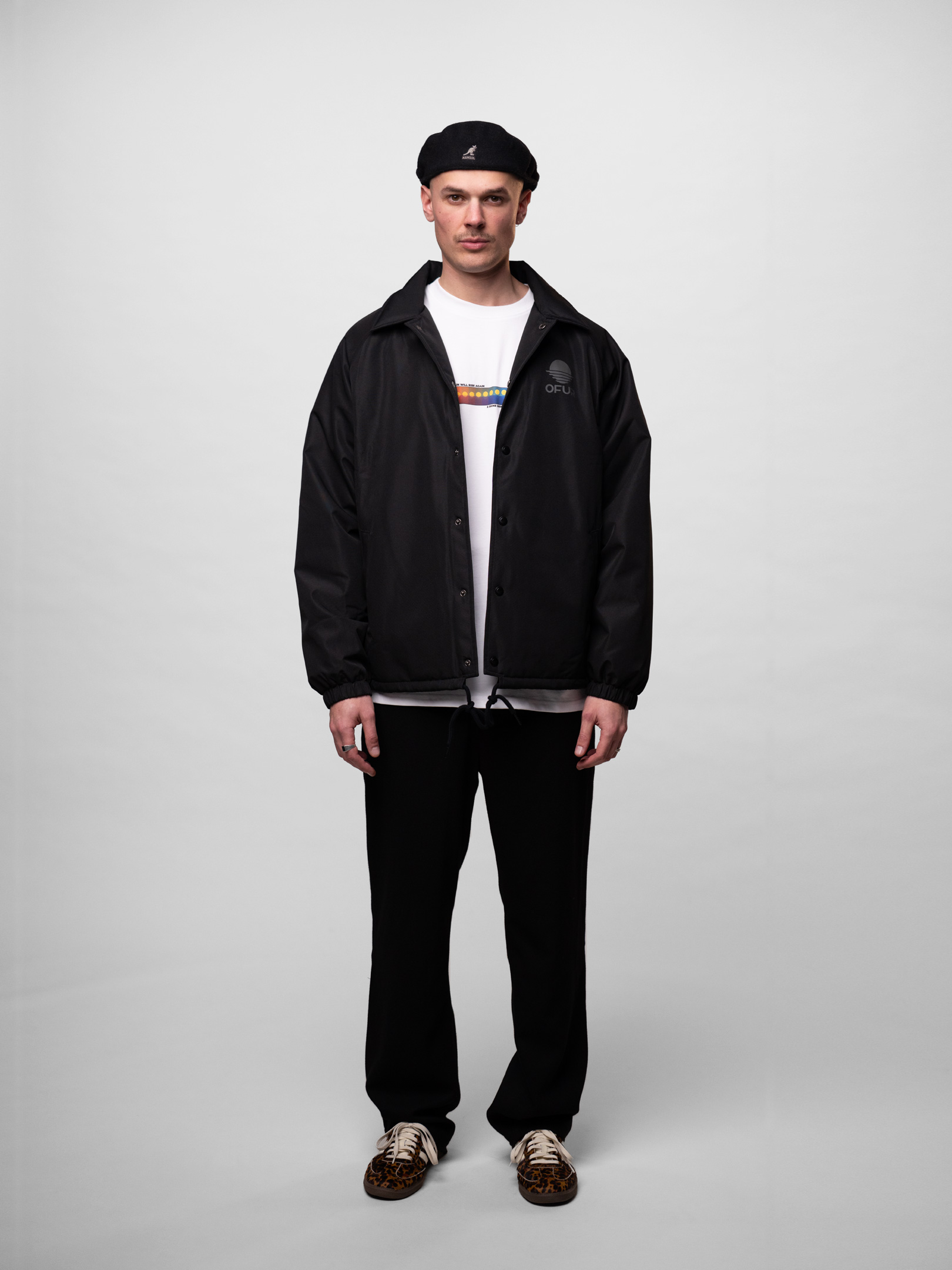 OFUR_SS26_ORIGINAL_COACH_JACKET_BLACK_FULL_BODY_FRONT_1