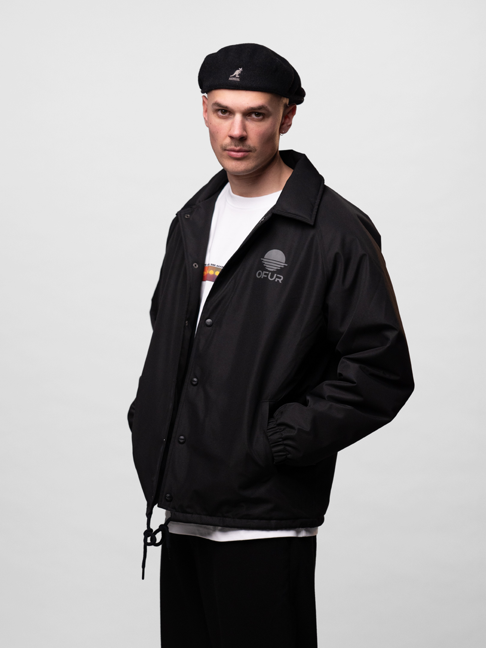 OFUR_SS26_ORIGINAL_COACH_JACKET_BLACK_UPPER_BODY_SIDE_1