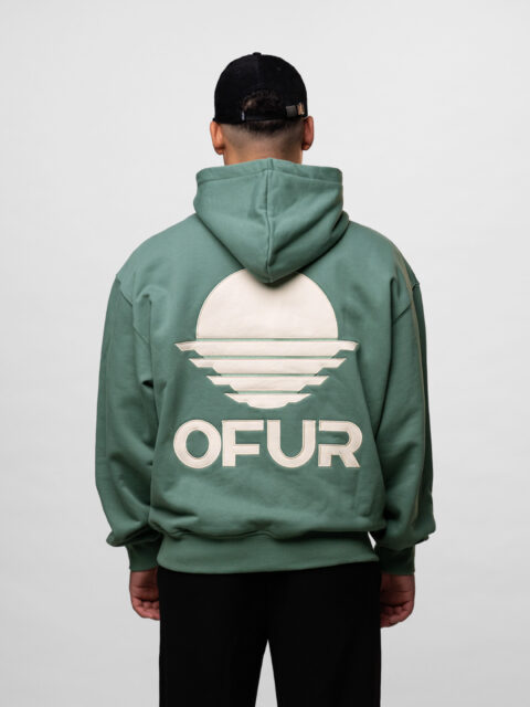 OFUR - Rise Beige Applique Hoodie Teal Green