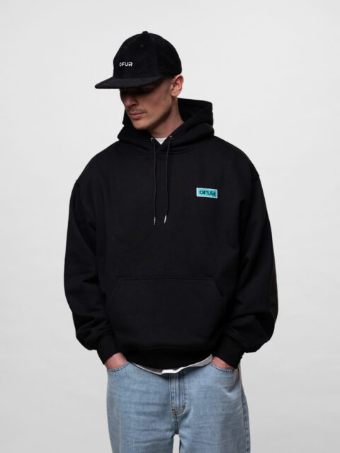 OFUR - Rise Turqoise Applique Hoodie Black