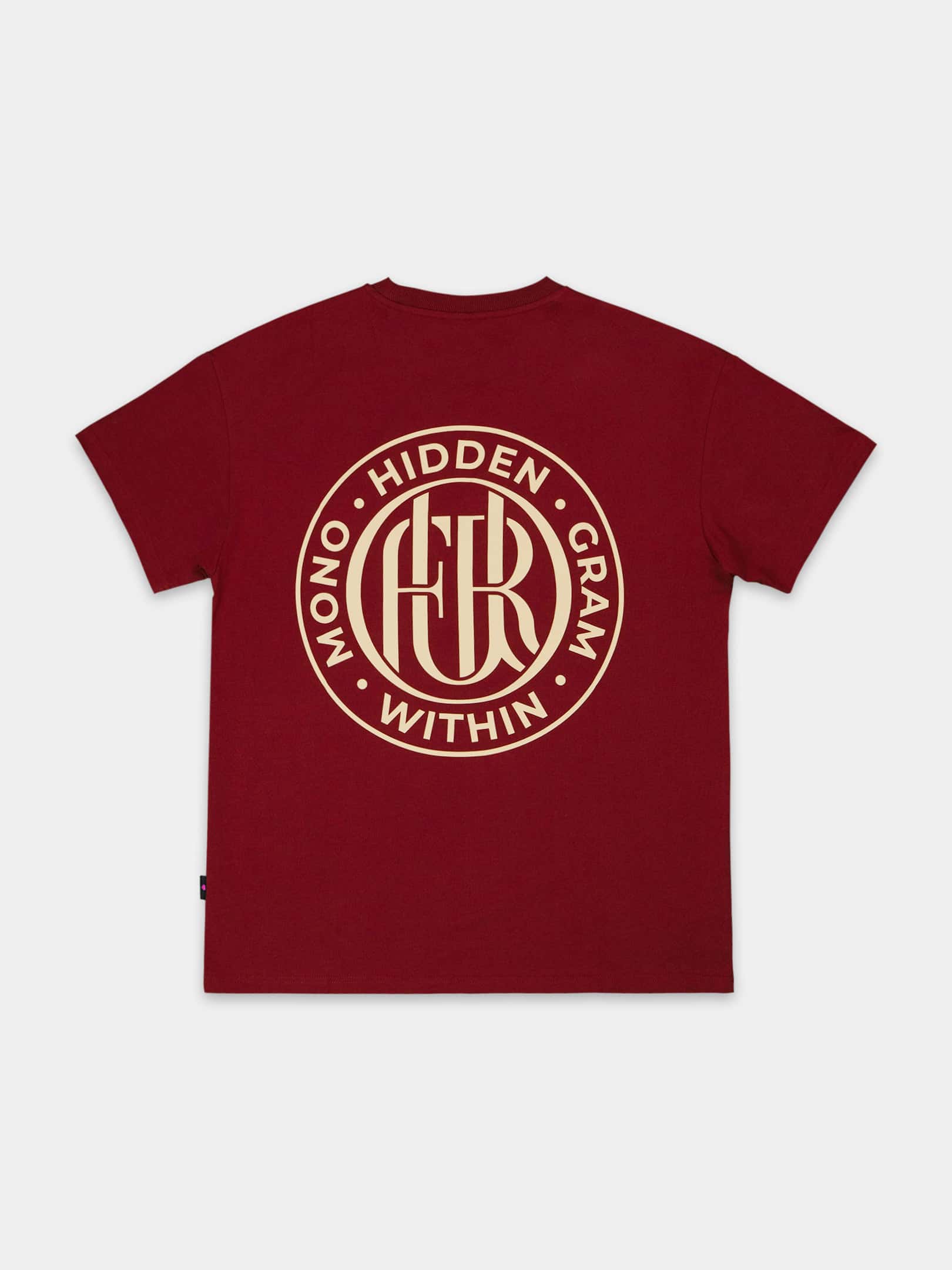 OFUR_FW26_HIDDEN_WITH_MONOGRAM_TSHIRT_BURGUNDY_RED_FLATLAY_BACK
