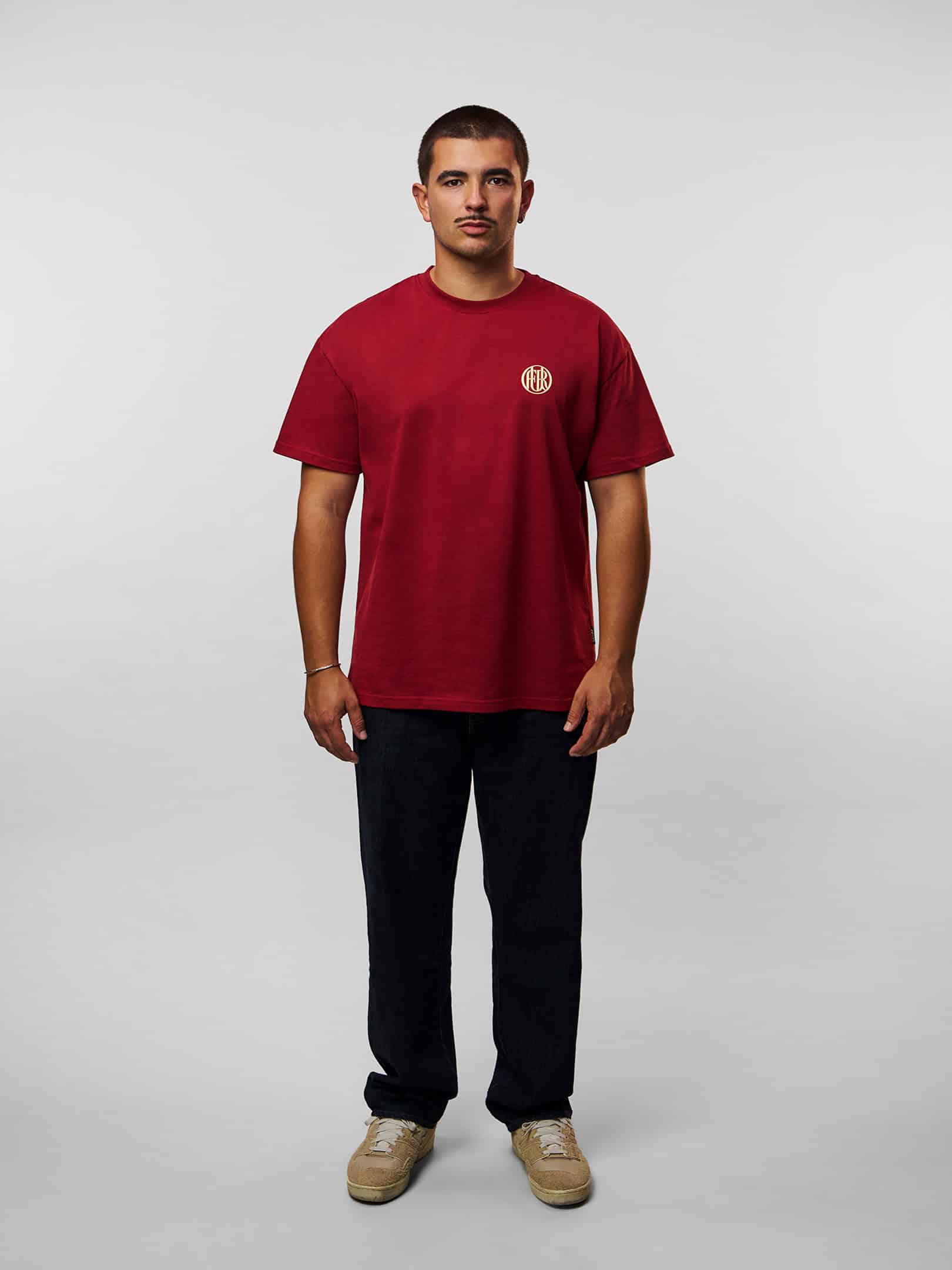 OFUR_FW26_HIDDEN_WITH_MONOGRAM_TSHIRT_BURGUNDY_RED_FULL_BODY_FRONT_1