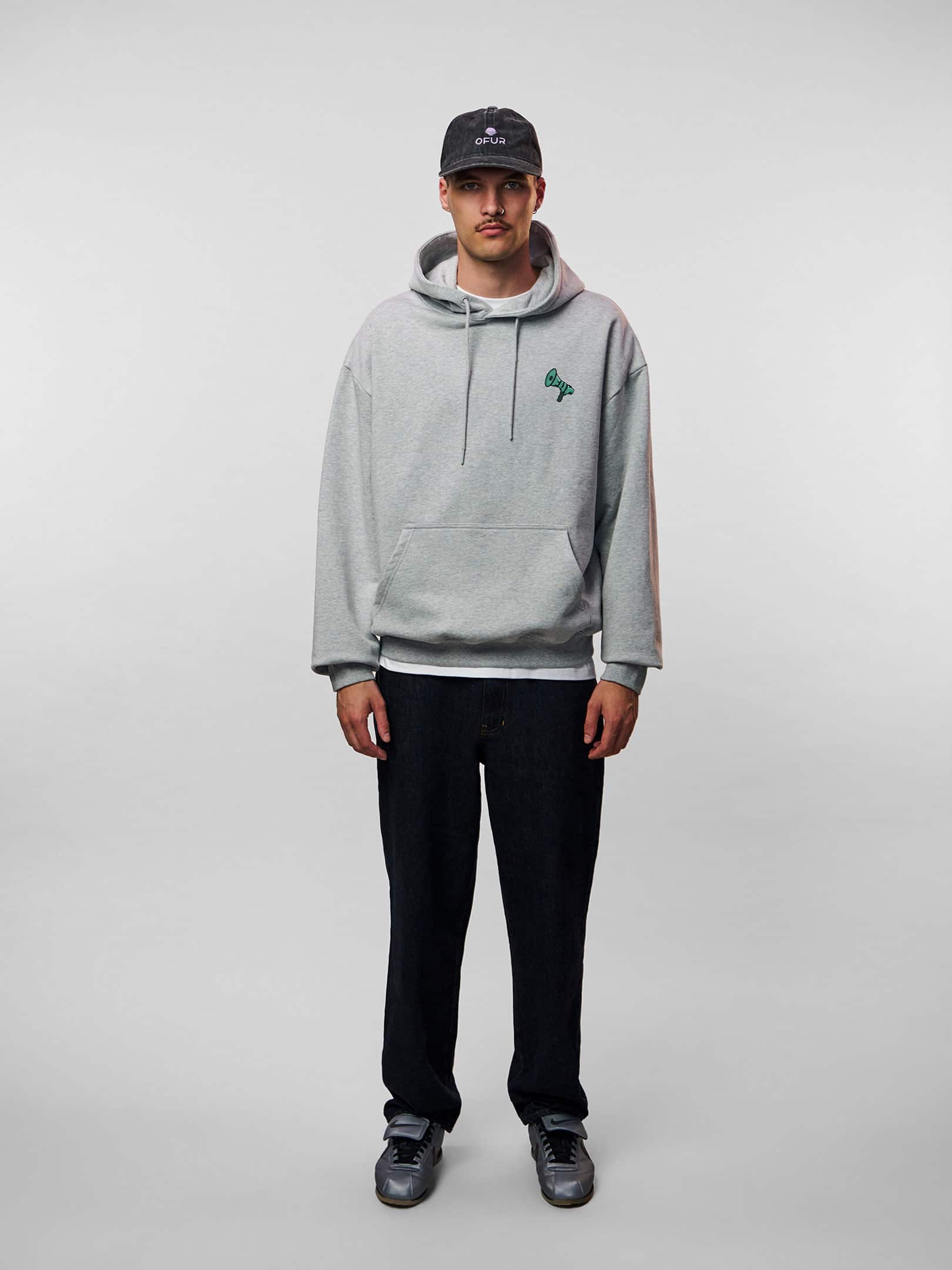 OFUR_FW26_RAISE_YOUR_VOICE_HOODIE_HEATHER_GREY_FULL_BODY_FRONT_1