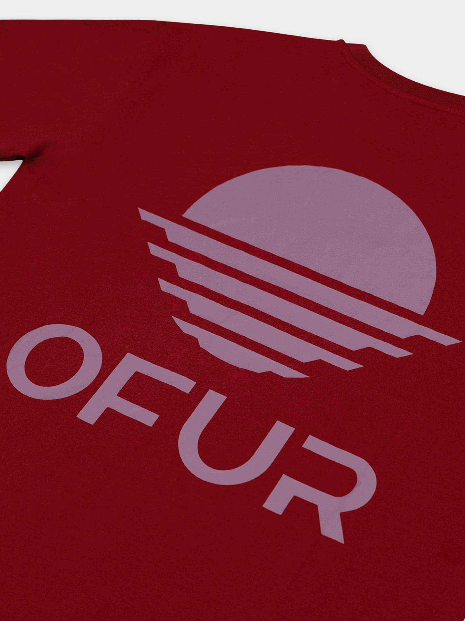 OFUR_FW26_RISE_DUSTY_ROSE_TSHIRT_BURGUNDY_RED_FLATLAY_DETAIL_2