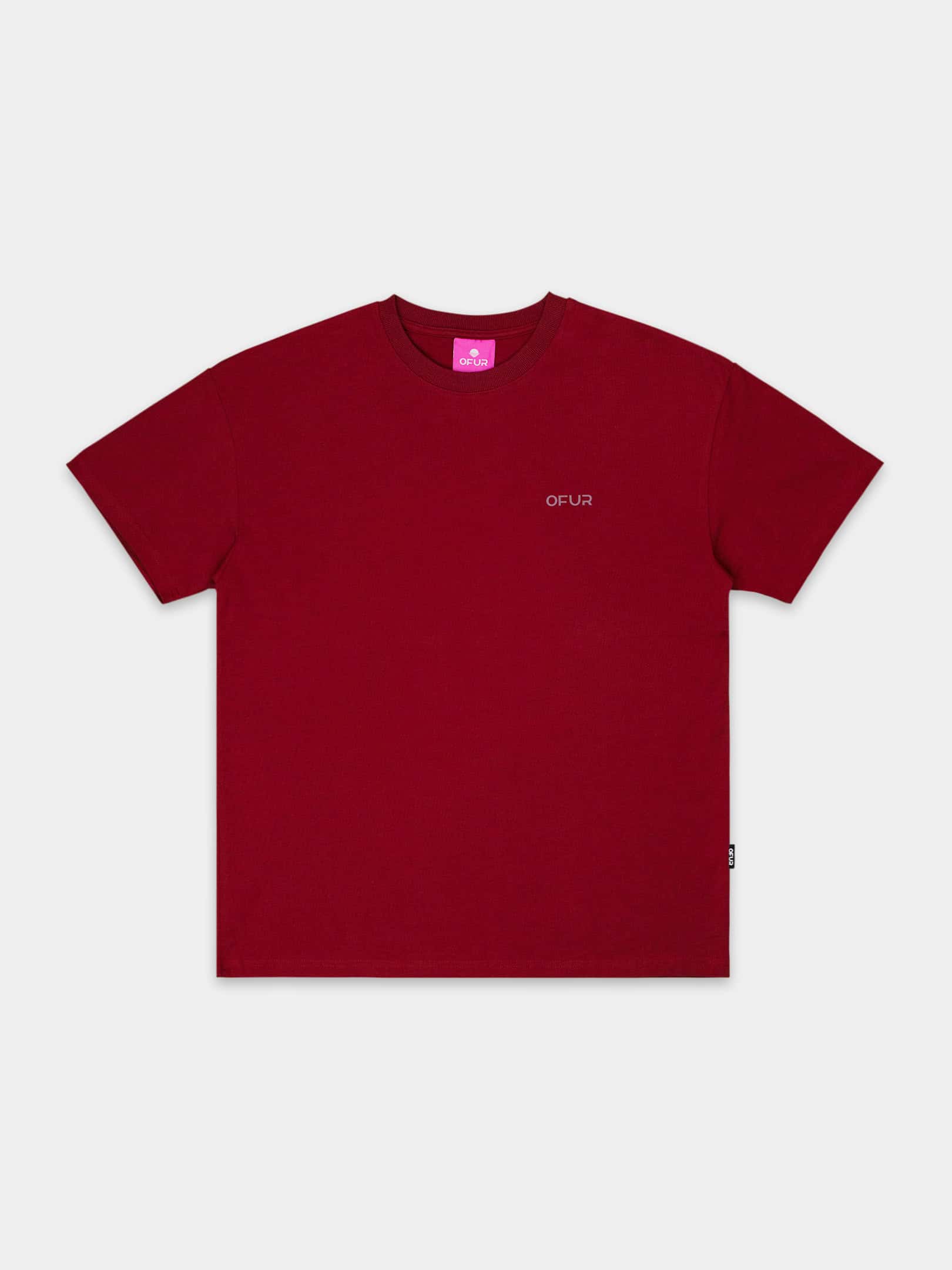OFUR_FW26_RISE_DUSTY_ROSE_TSHIRT_BURGUNDY_RED_FLATLAY_FRONT_1