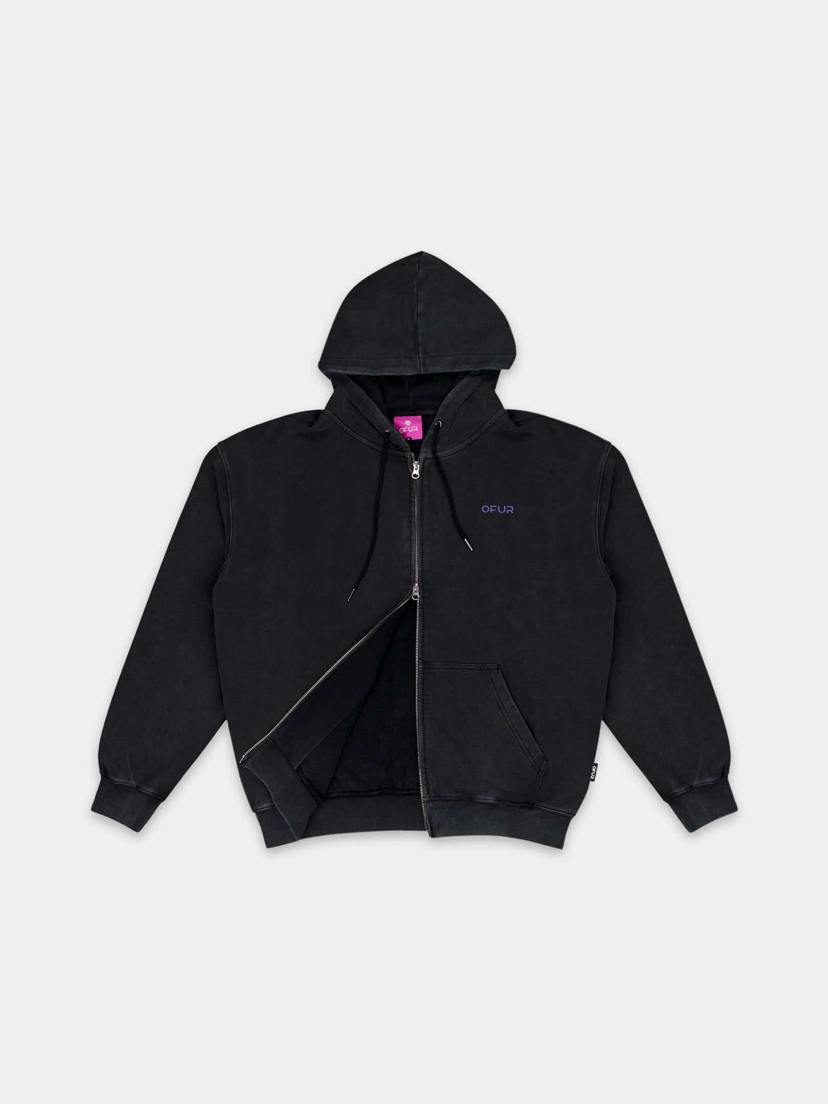 OFUR_FW26_RISE_PURPLE_ZIP_HOODIE_VINTAGE_BLACK_FLATLAY_FRONT_1