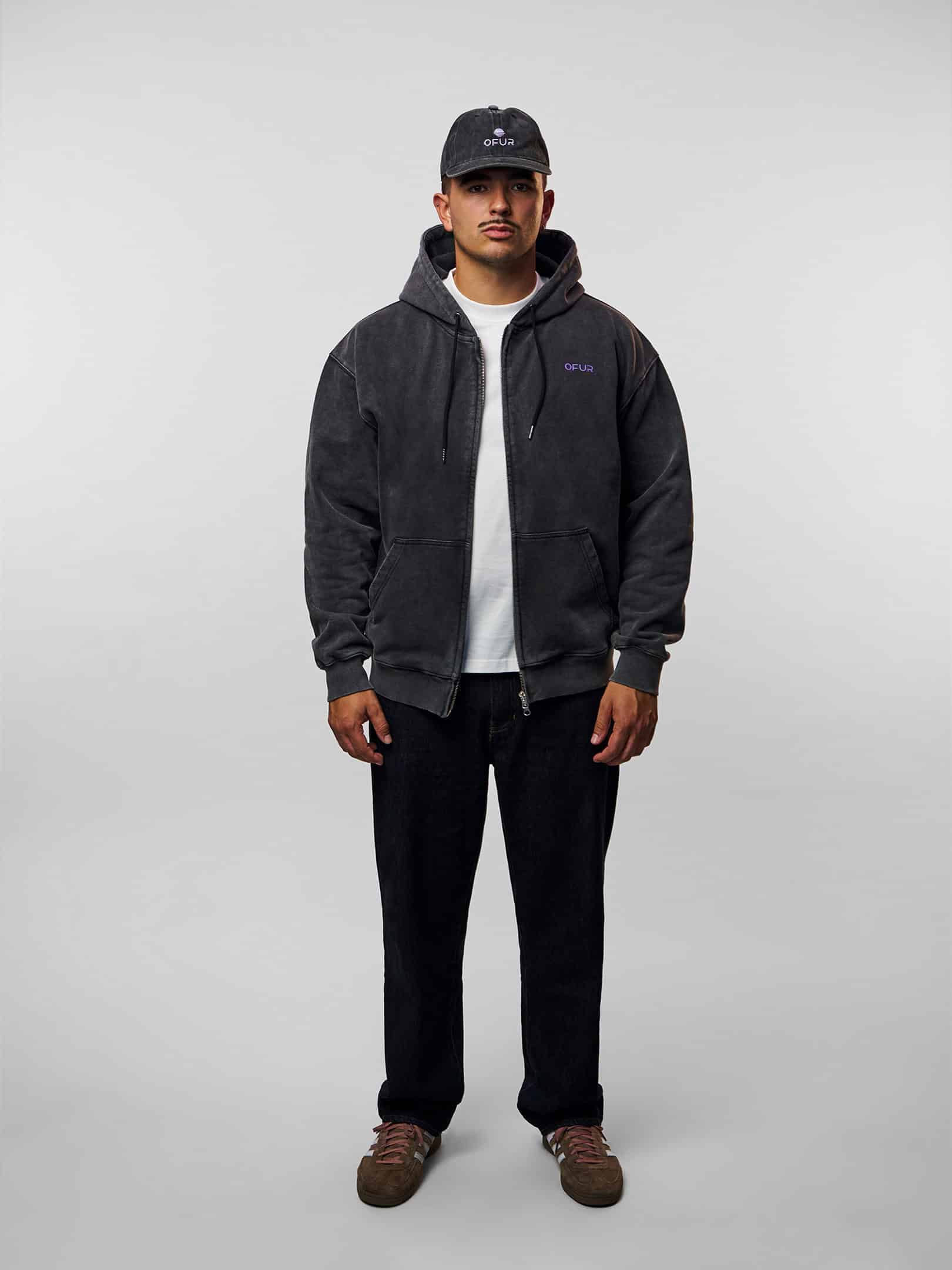 OFUR_FW26_RISE_PURPLE_ZIP_HOODIE_VINTAGE_BLACK_FULL_BODY_FRONT_1