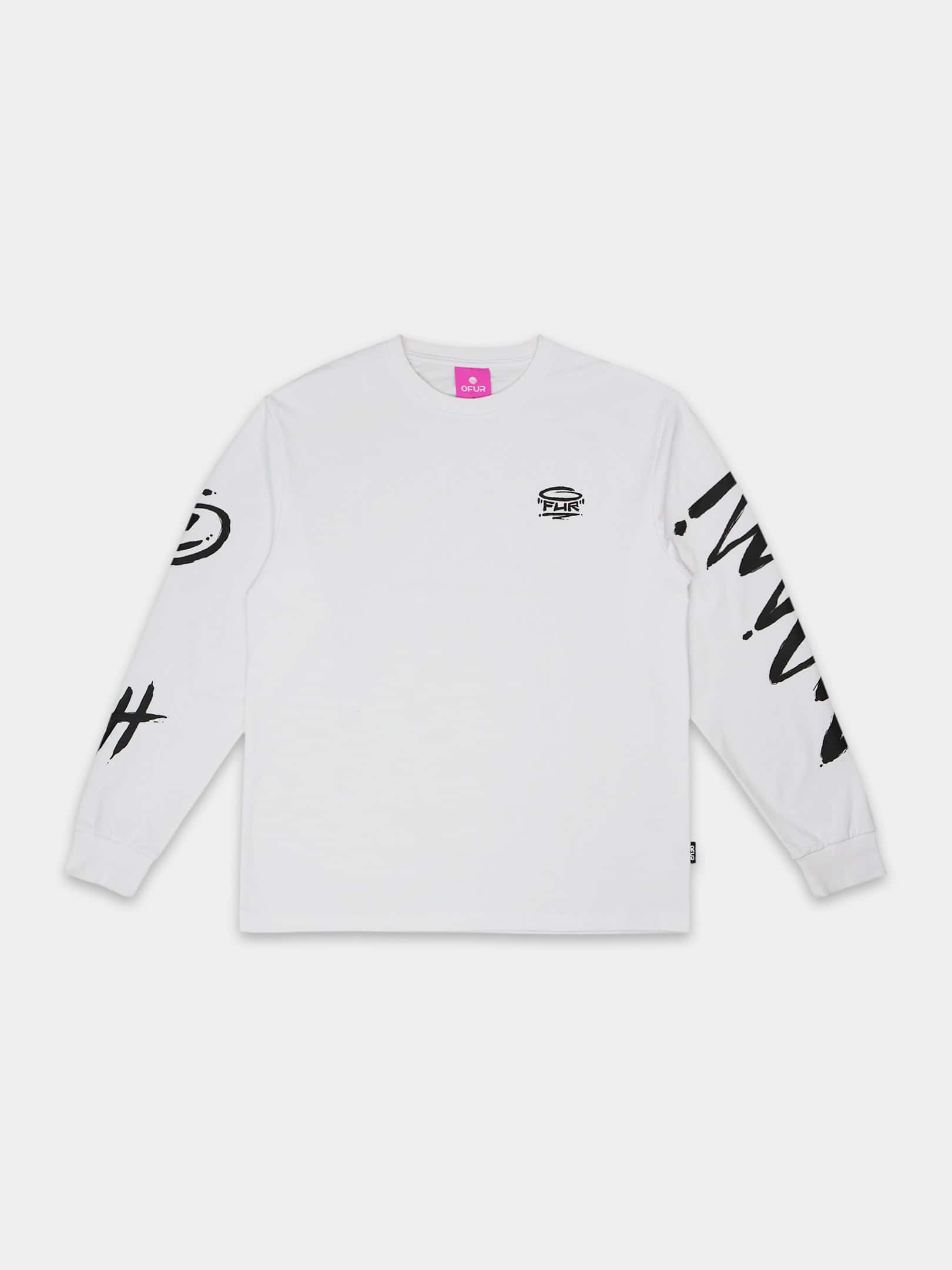 OFUR_FW26_UNSPOKEN_SCRIBBLES_LONGSLEEVE_WHITE_FLATLAY_FRONT_1