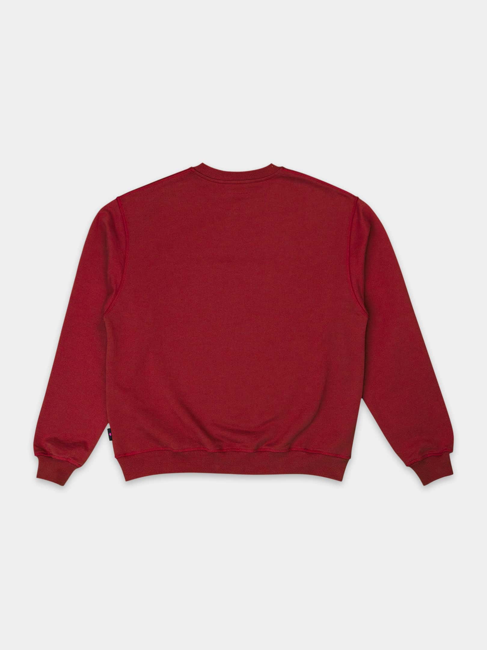 OFUR_FW26_VINTAGE_3D_CREWNECK_BURGUNDY_RED_FLATLAY_BACK_1