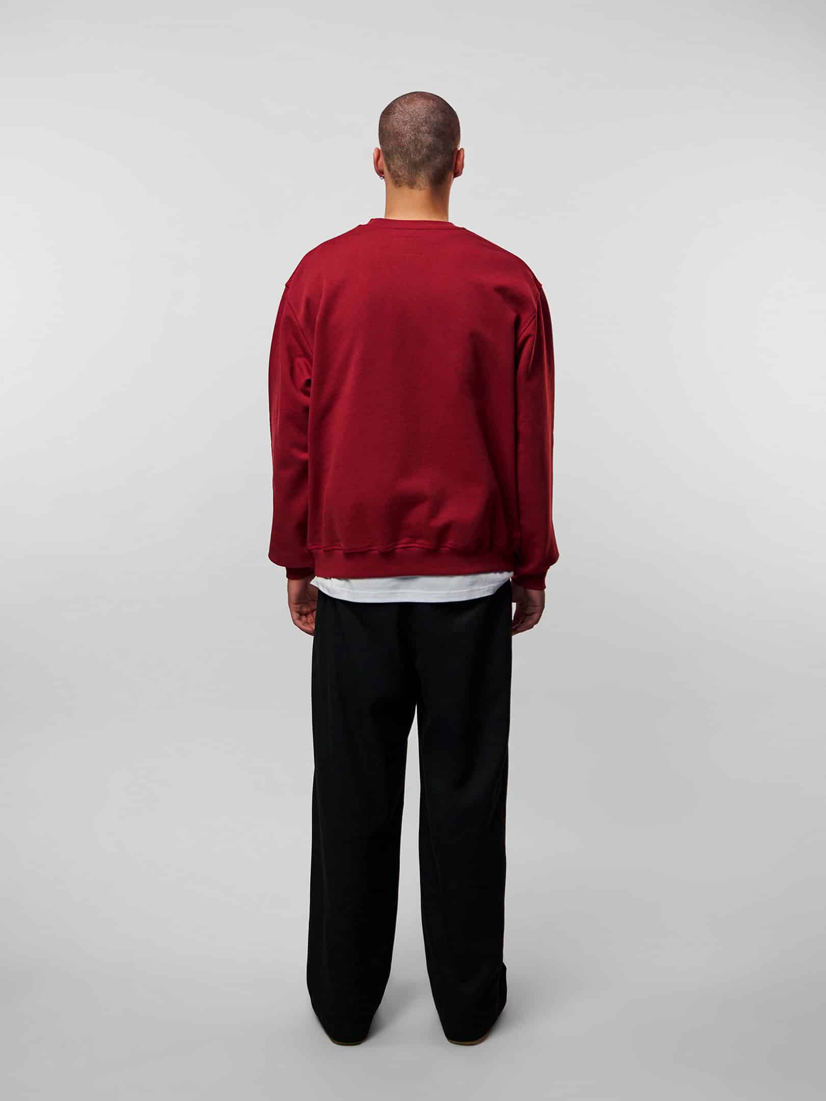 OFUR_FW26_VINTAGE_3D_CREWNECK_BURGUNDY_RED_FULL_BODY_BACK_1