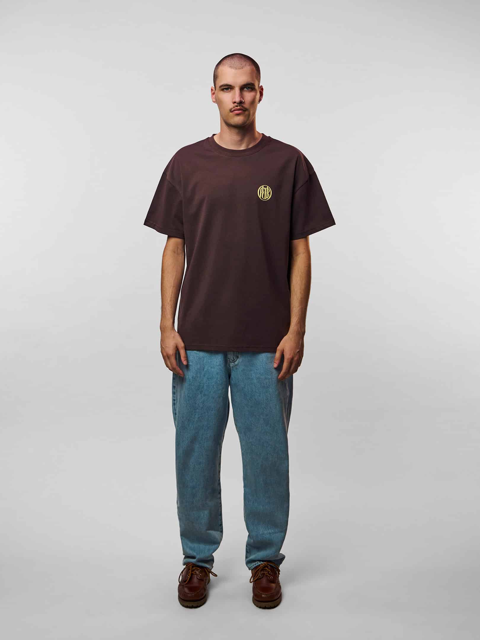 OFUR_FW26_HIDDEN_WITH_MONOGRAM_TSHIRT_BROWN_FULL_BODY_FRONT_1