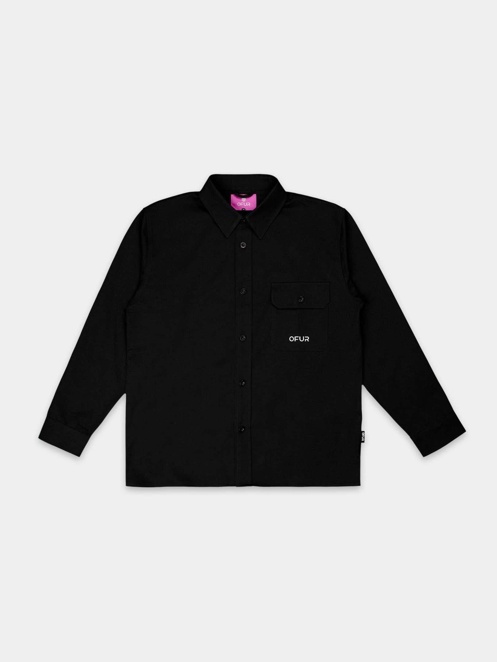 OFUR_FW26_SCRIPT_SHIRT_LONG_SLEEVE_BLACK_FLATLAY_FRONT_1