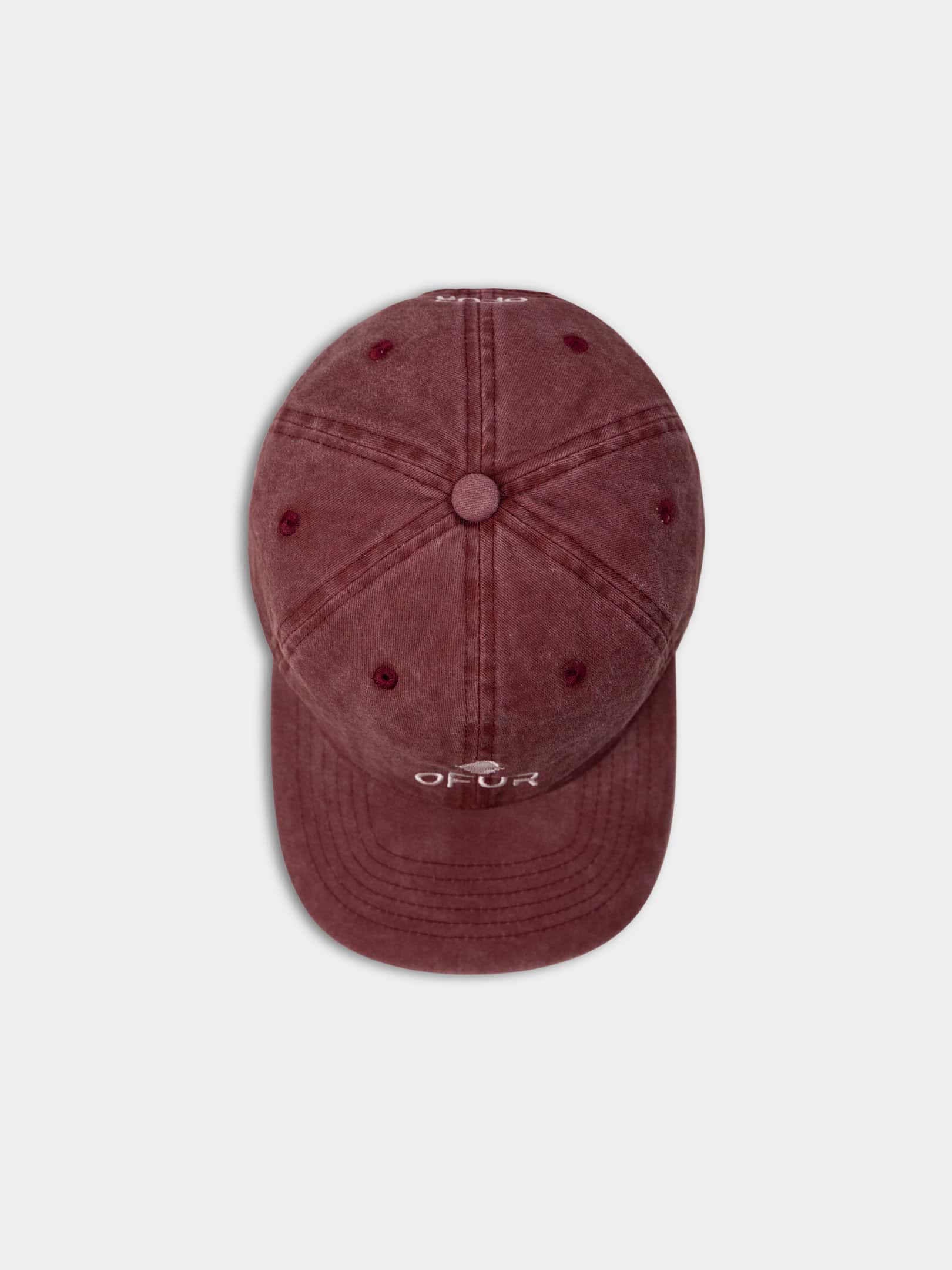 OFUR_FW26_WASHED_6PANEL_CAP_RED_FLATLAY_HELICOPTER_1
