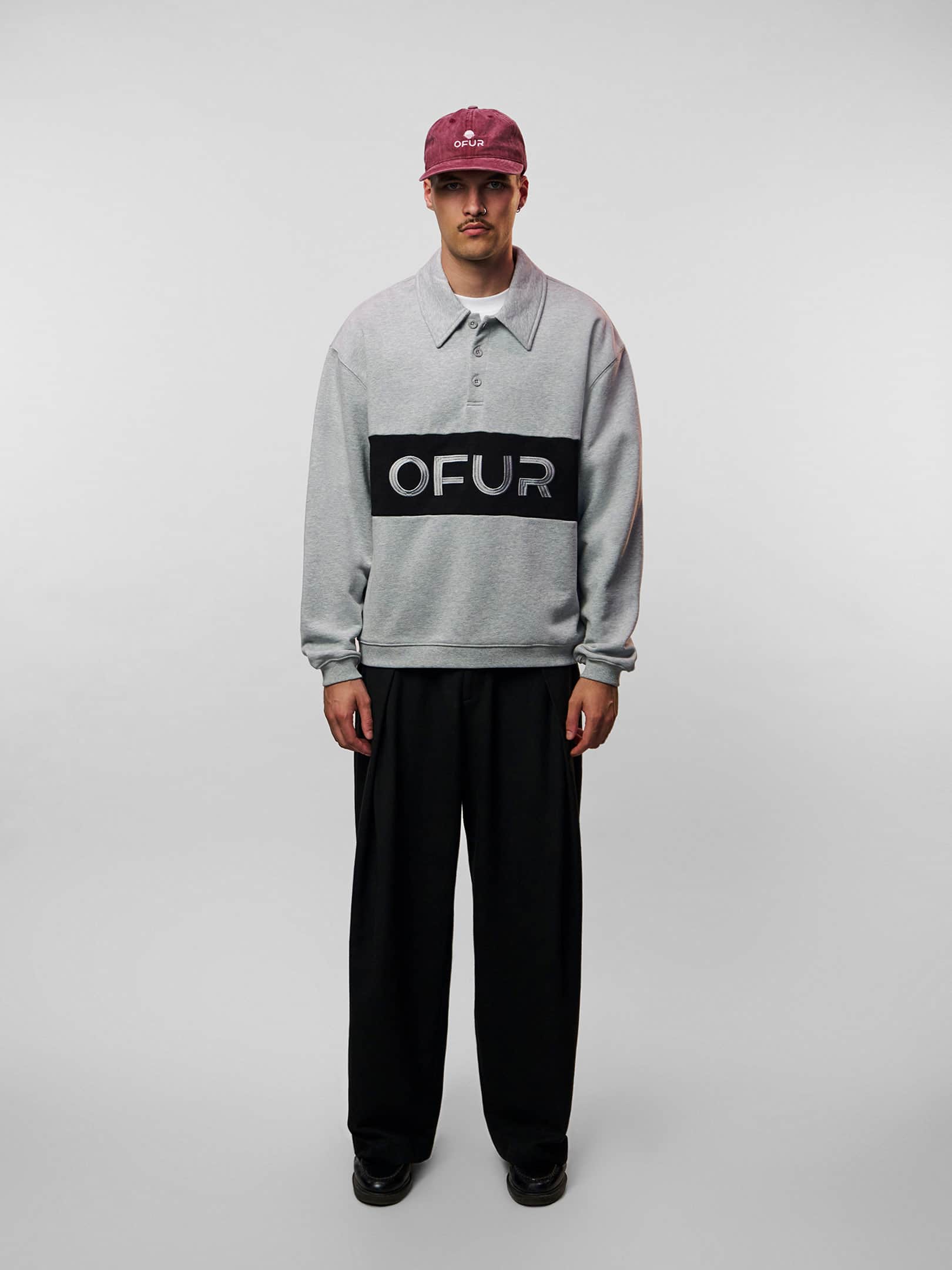 OFUR_FW26_WASHED_6PANEL_CAP_RED_FULL_BODY_FRONT_1